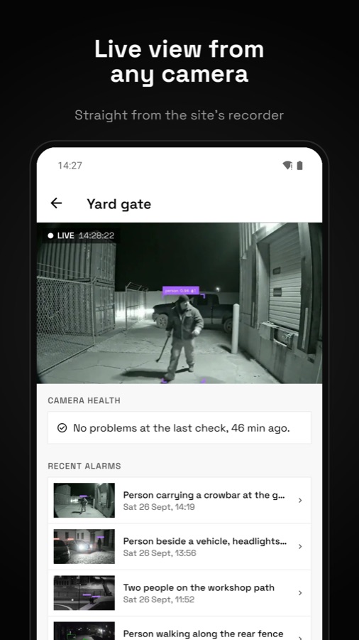 Alrmo app: live camera view